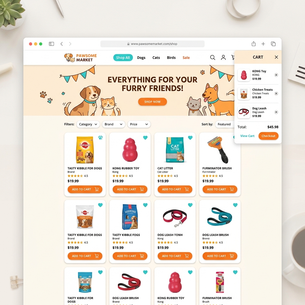PAWSOME MARKET 寵物電商網站 UI 設計